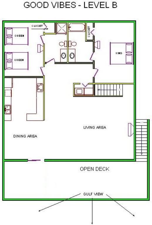A level B layout view of Sand 'N Sea's beachfront house vacation rental in Galveston named Good Vibes